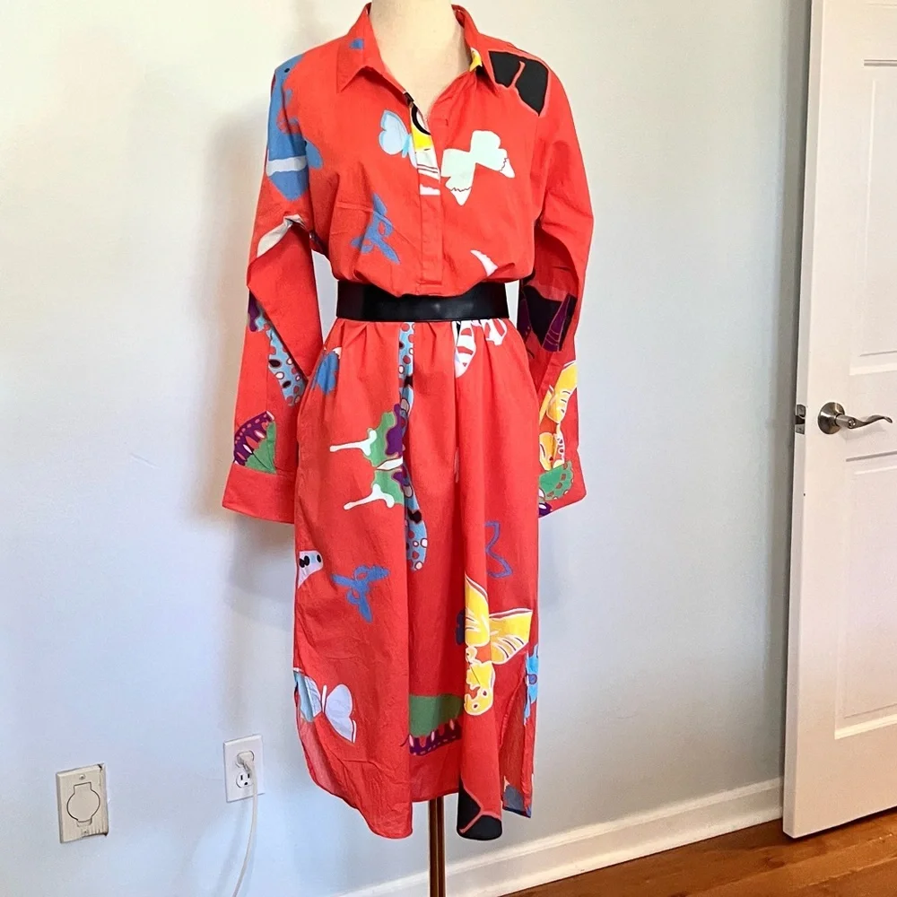 Sheridan French, Bold Abstract Print Lightweight Shirt Dress Boho Resort Size L - Picture 5 of 9